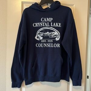 Navy blue hoody. Camp crystal lake festive Friday the 13th.